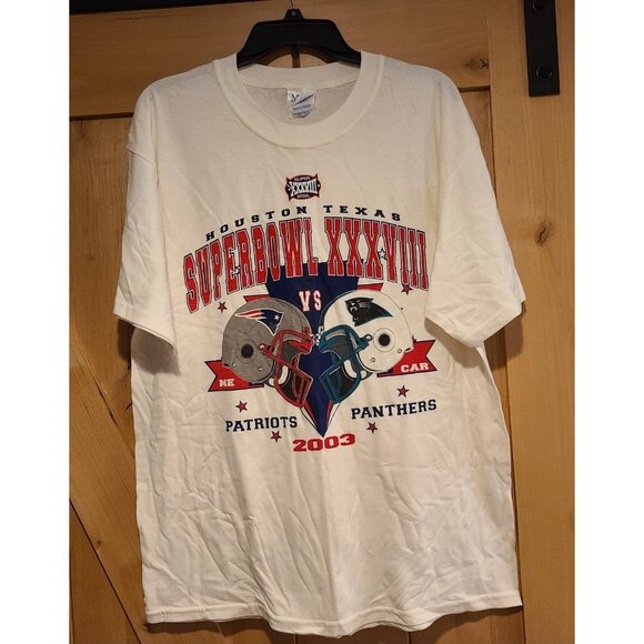 Super Bowl 38 XXXVIII Patriots Panthers Sz M 2003 *misprint T Shirt Houston - Picture 1 of 8